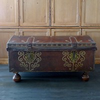 18th century leather and gilt brass studded trunk